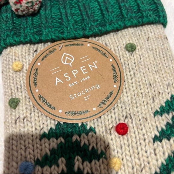 Pair of 2 Aspen Home Boho PomPom Bohemian Knit Christmas Stocking 21” NWT - Picture 5 of 8